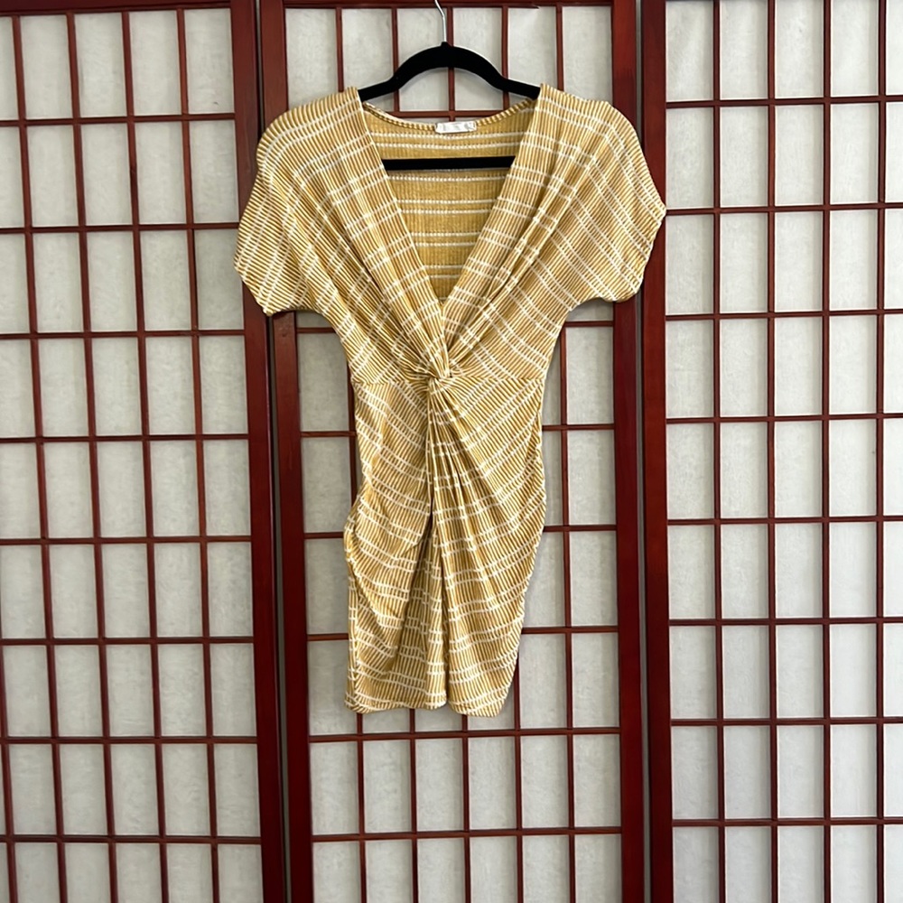 Mini body con dress with a deep plunge